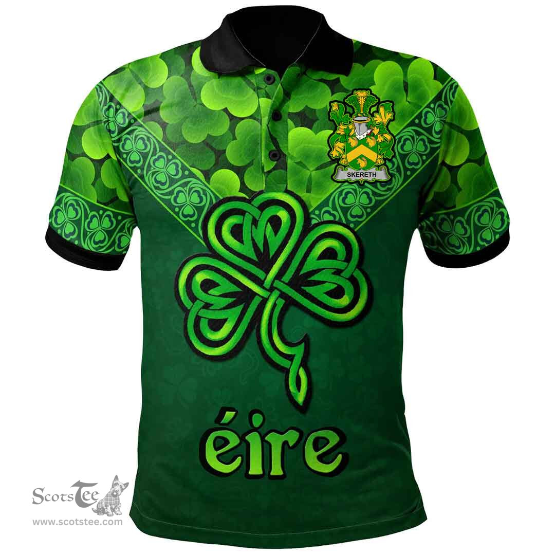 ScotsTee Shop Irish Skereth or Skerret Coat of Arms Irish Polo Shirt Ireland Shamrock Triangle Style