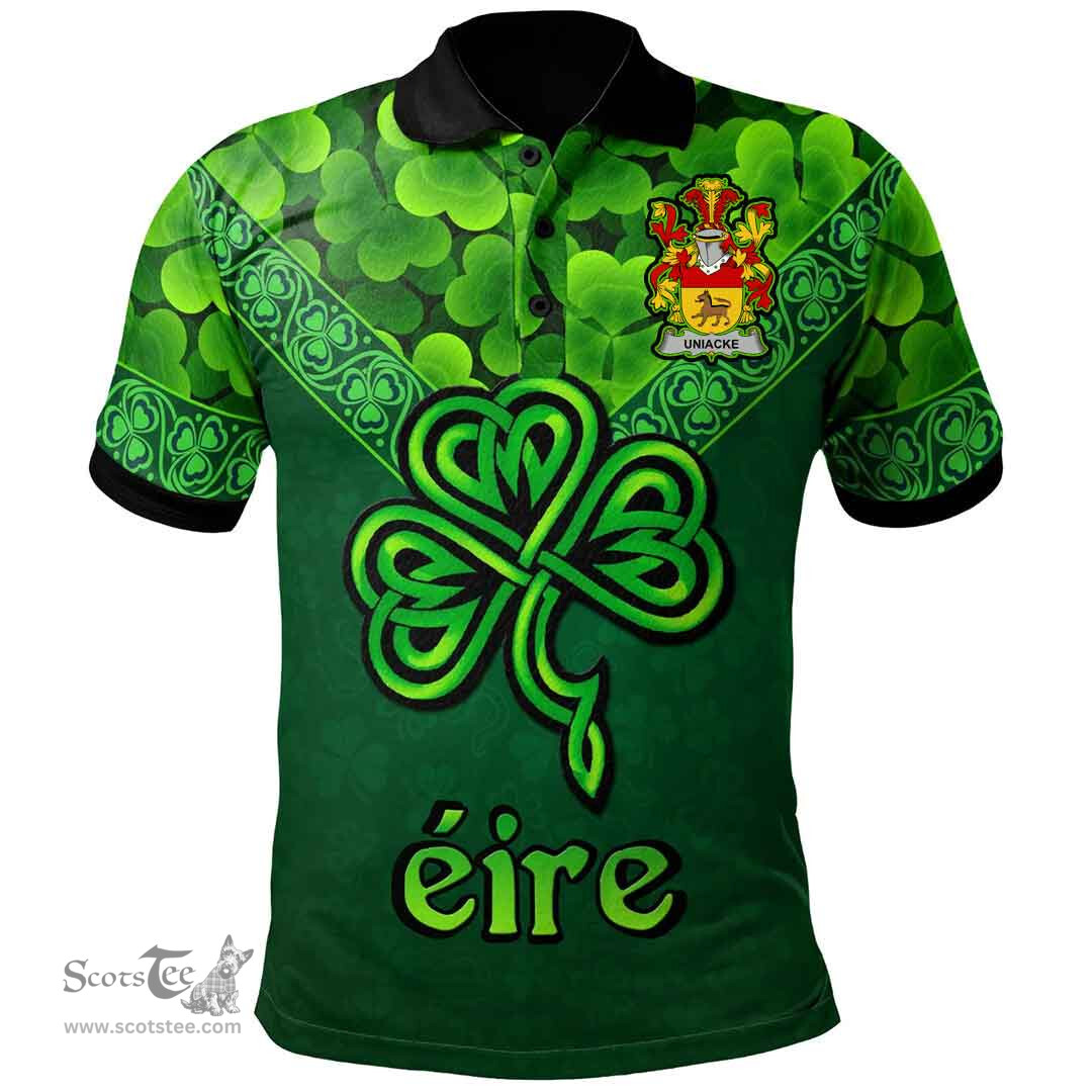 ScotsTee Shop Irish Uniacke Coat of Arms Irish Polo Shirt Ireland Shamrock Triangle Style