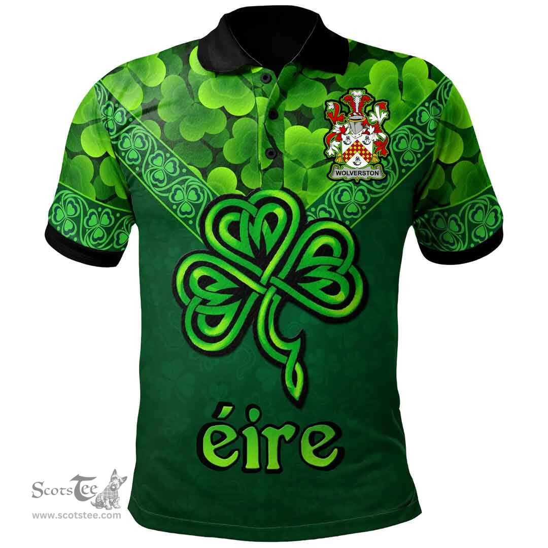 ScotsTee Shop Irish Wolverston Coat of Arms Irish Polo Shirt Ireland Shamrock Triangle Style