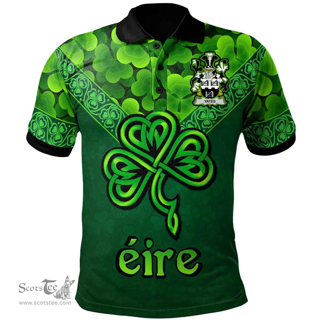 ScotsTee Shop Irish Yeates Coat of Arms Irish Polo Shirt Ireland Shamrock Triangle Style