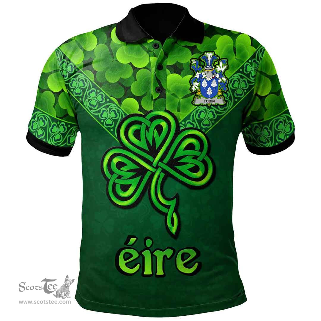 ScotsTee Shop Irish Tobin Coat of Arms Irish Polo Shirt Ireland Shamrock Triangle Style
