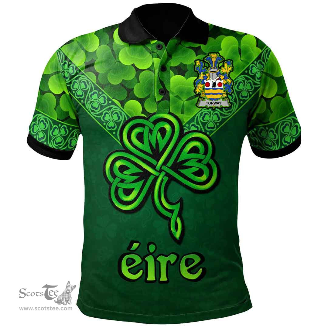 ScotsTee Shop Irish Torway Coat of Arms Irish Polo Shirt Ireland Shamrock Triangle Style