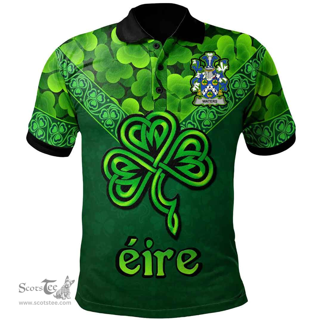 ScotsTee Shop Irish Waters Coat of Arms Irish Polo Shirt Ireland Shamrock Triangle Style