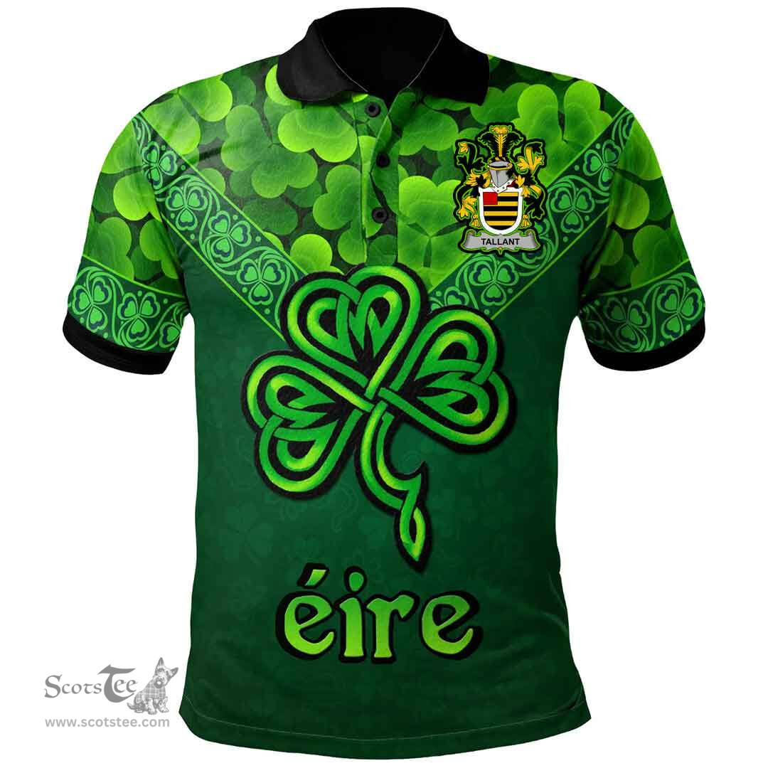 ScotsTee Shop Irish Tallant or Tallon Coat of Arms Irish Polo Shirt Ireland Shamrock Triangle Style