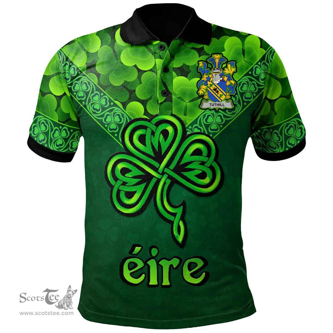 ScotsTee Shop Irish Tuthill Coat of Arms Irish Polo Shirt Ireland Shamrock Triangle Style