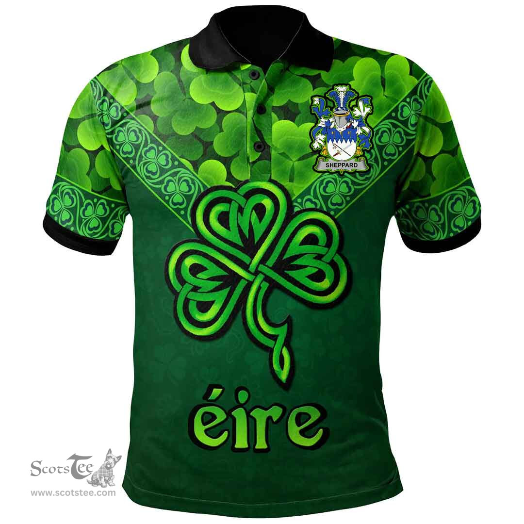 ScotsTee Shop Irish Sheppard Coat of Arms Irish Polo Shirt Ireland Shamrock Triangle Style
