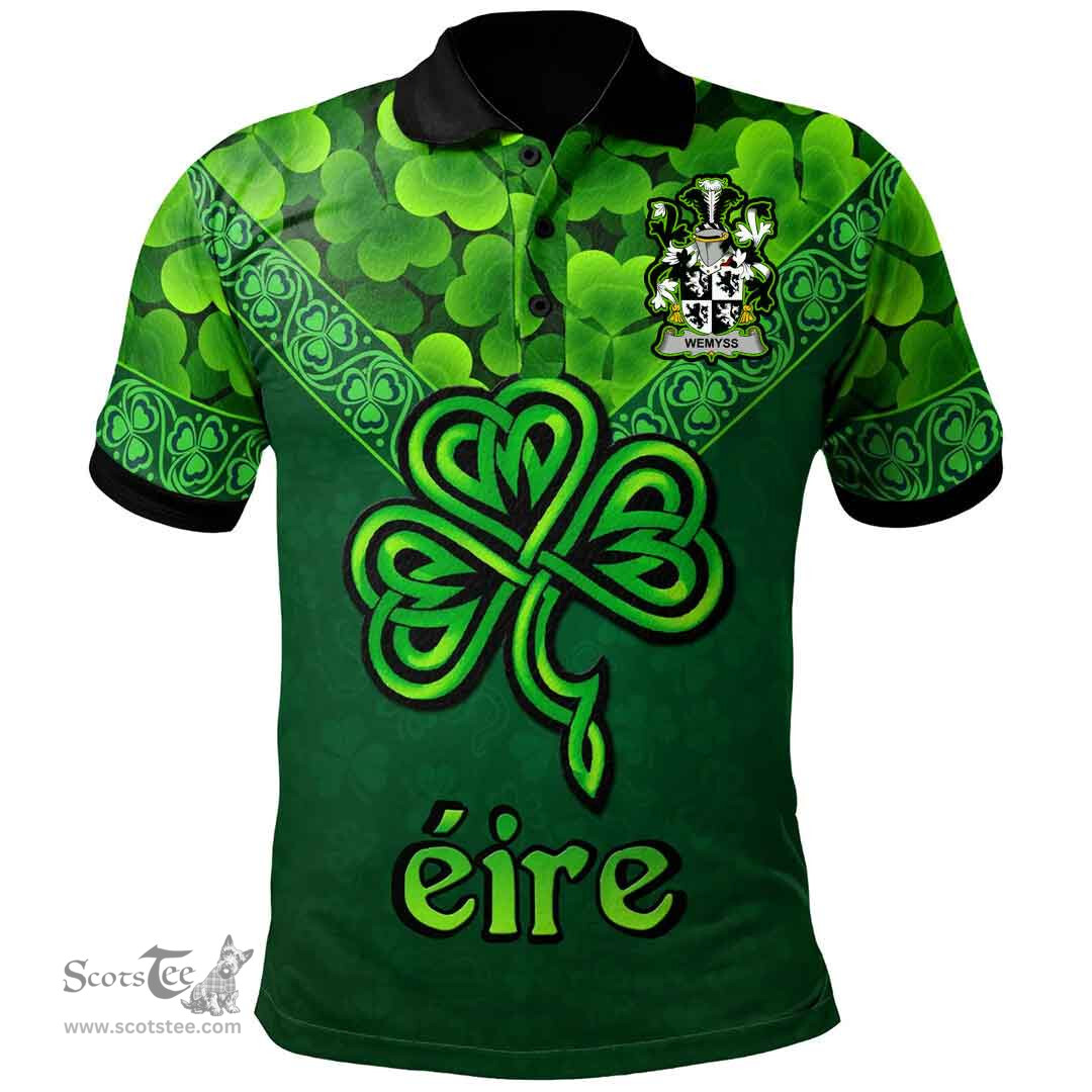 ScotsTee Shop Irish Wemyss Coat of Arms Irish Polo Shirt Ireland Shamrock Triangle Style