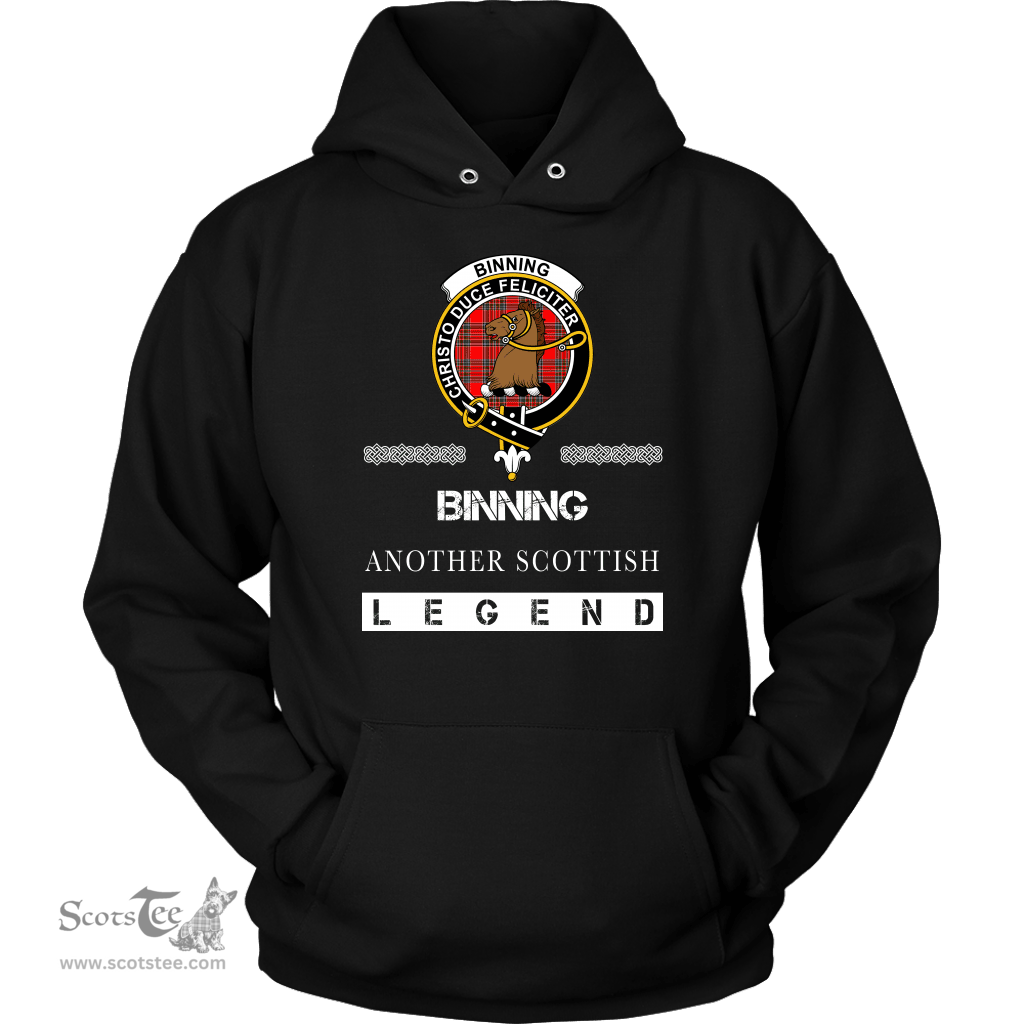 ScotsTee Shop Scottish Binning (of Wallifoord) Clan Crest Scottish Legend Hoodie