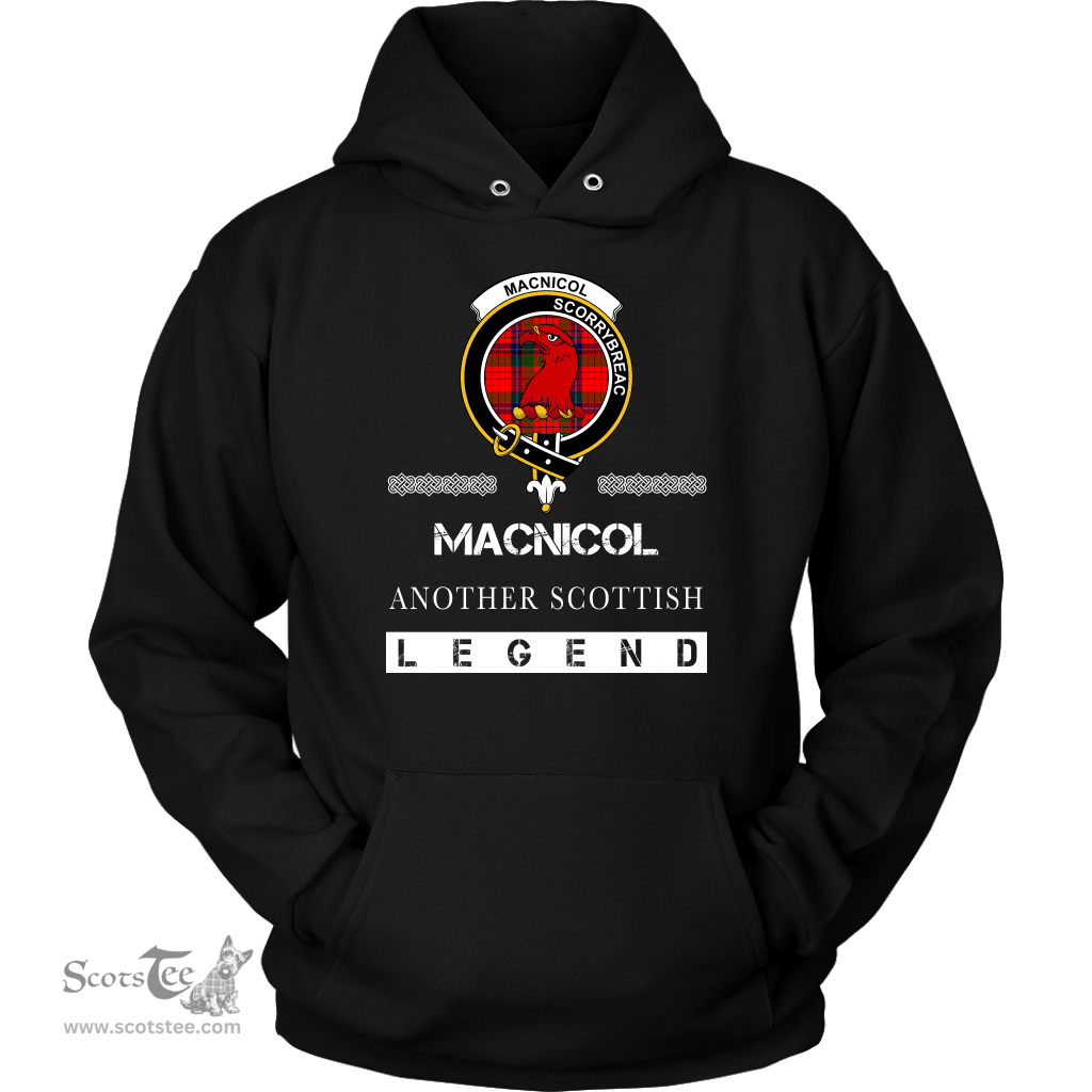 ScotsTee Shop Scottish MacNicol (of Scorrybreac) Clan Crest Scottish Legend Hoodie