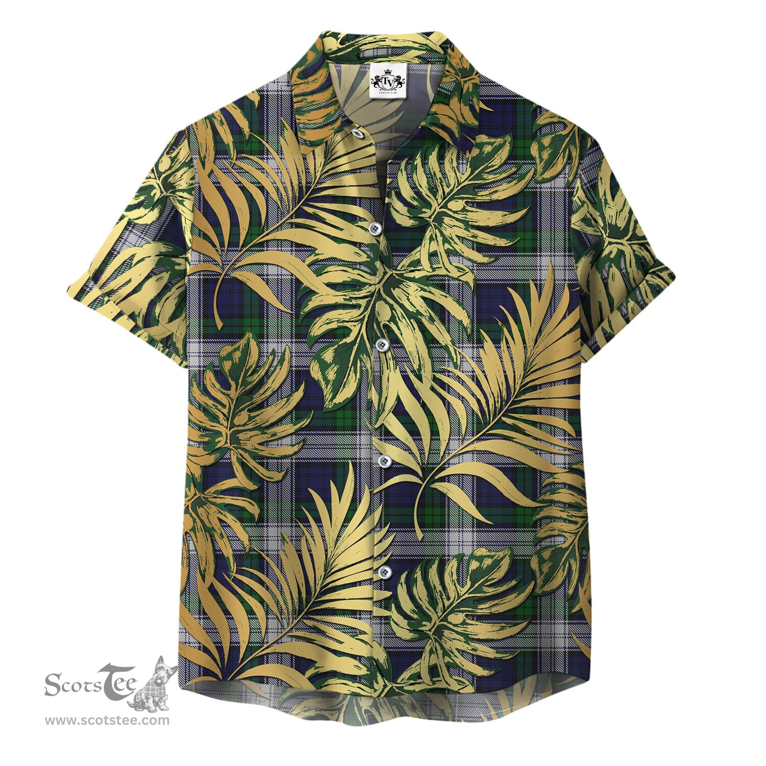 ScotsTee Shop Scottish Blackwatch Dress (Asymmetrical) Clan Tartan Vintage Leaves Hawaiian Shirt