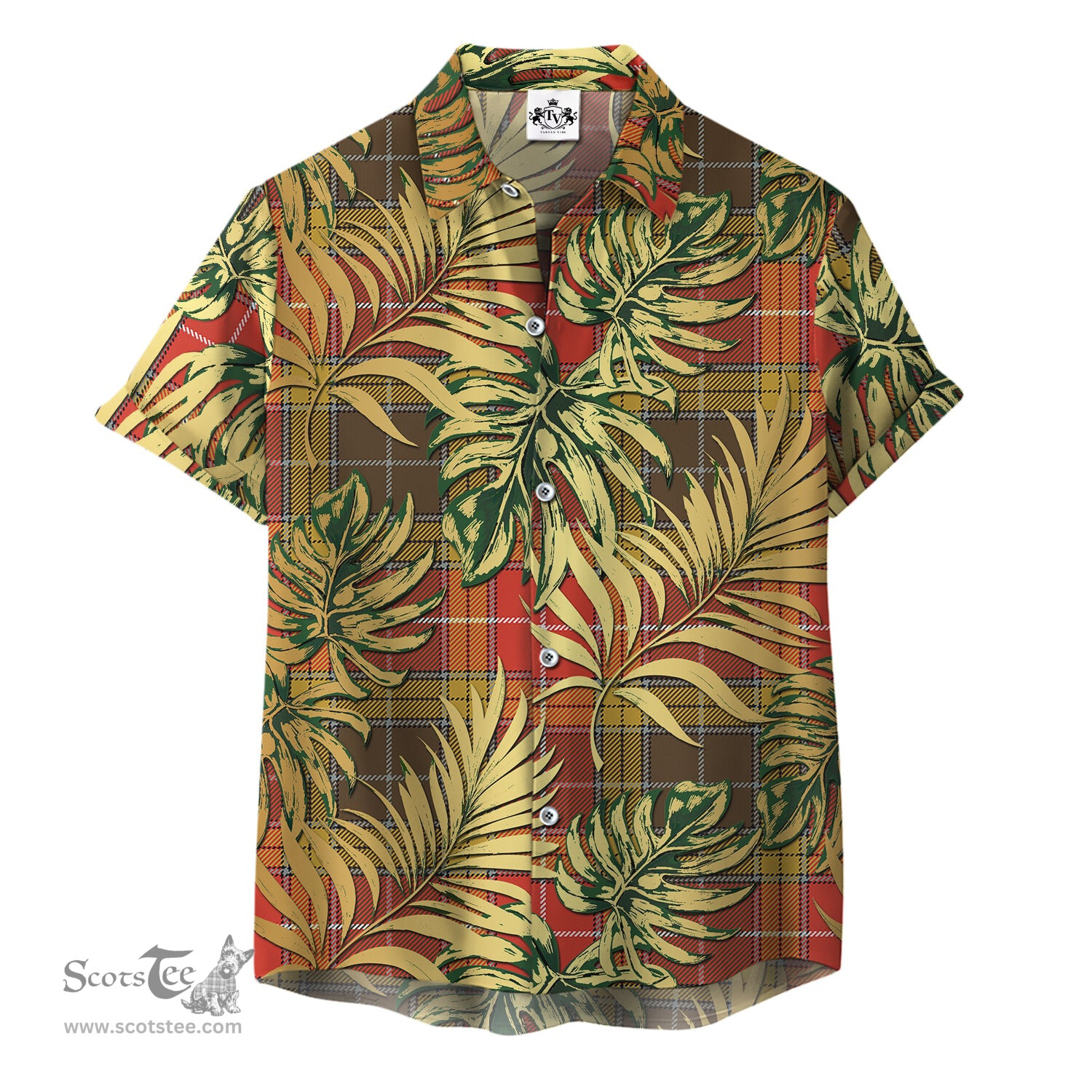 ScotsTee Shop Scottish Buchanan Old Set Weathered Clan Tartan Vintage Leaves Hawaiian Shirt