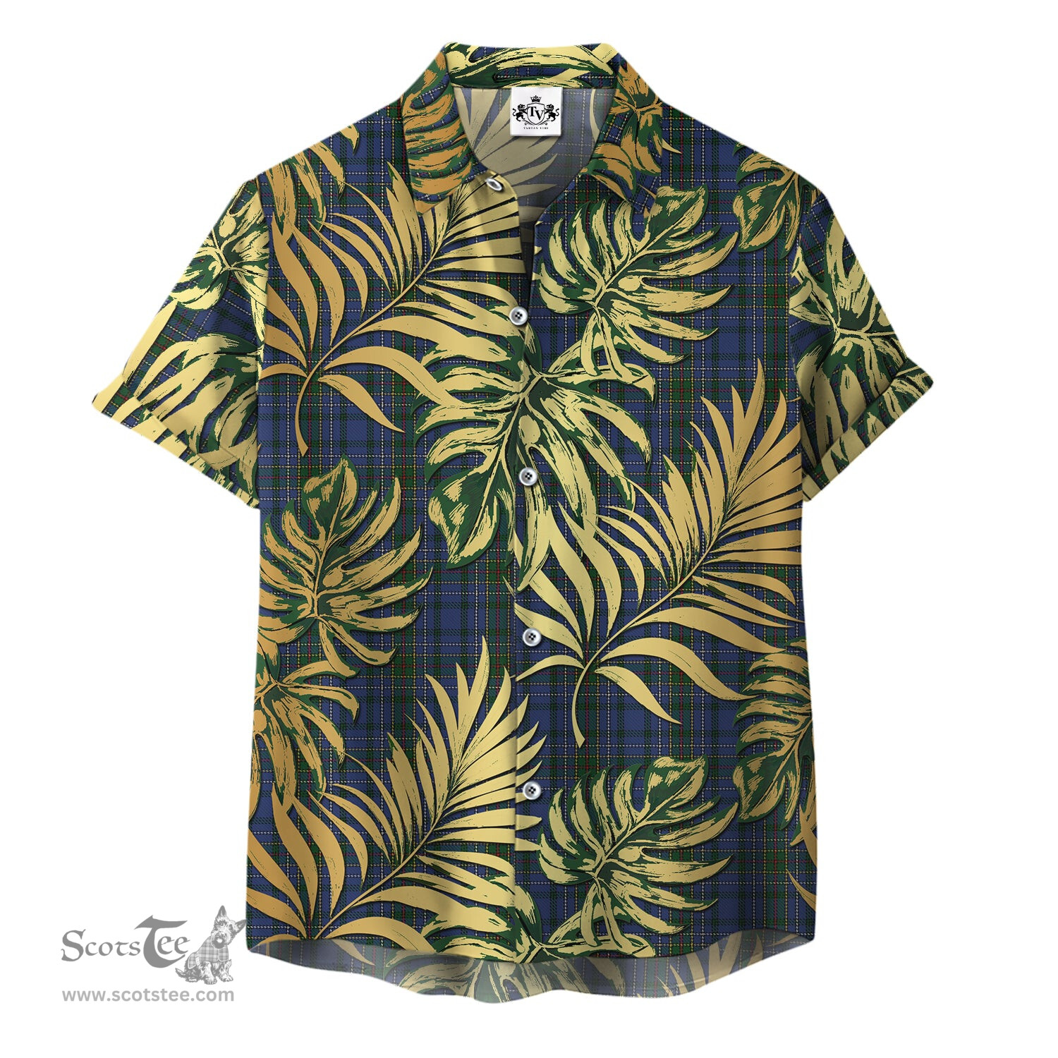 ScotsTee Shop Scottish Cockburn Blue Clan Tartan Vintage Leaves Hawaiian Shirt