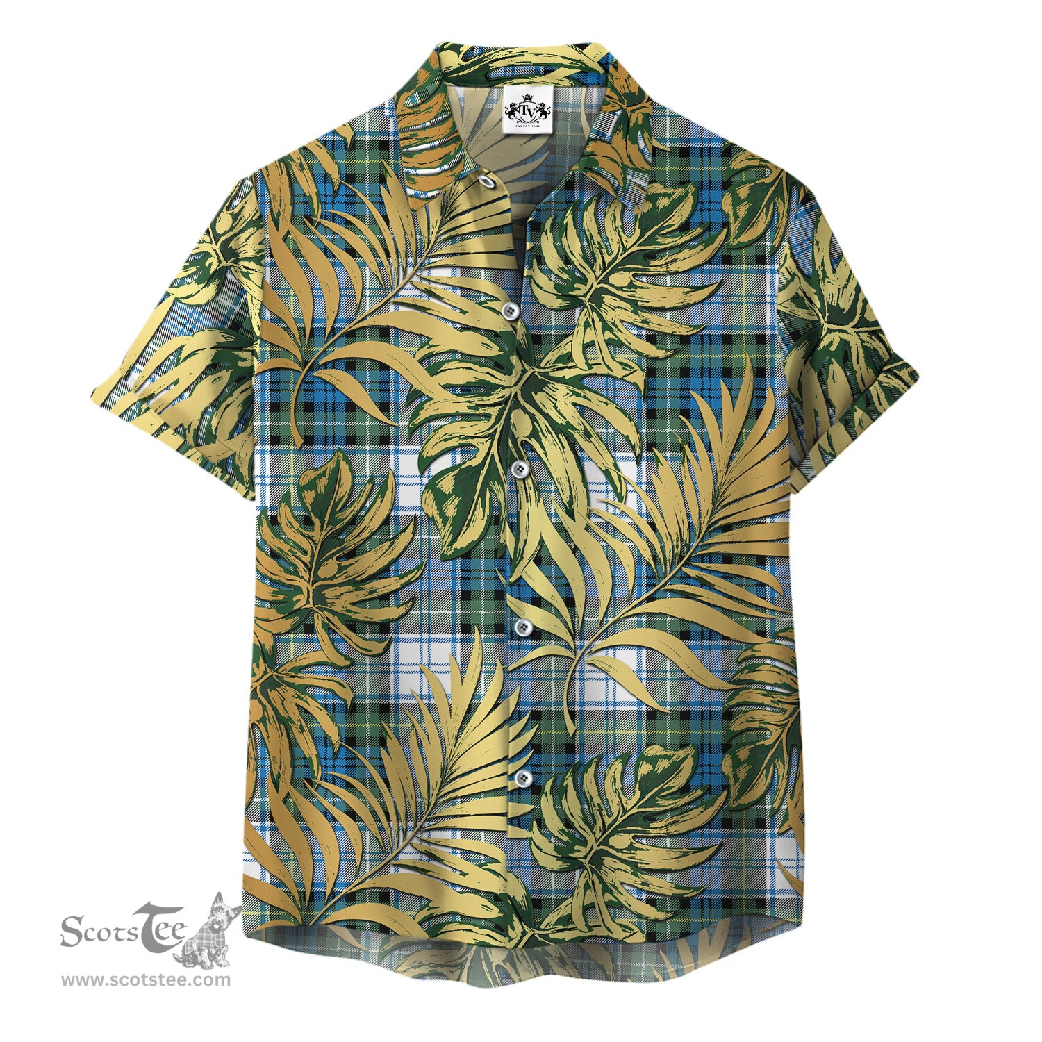 ScotsTee Shop Scottish Campbell Dress Ancient Clan Tartan Vintage Leaves Hawaiian Shirt