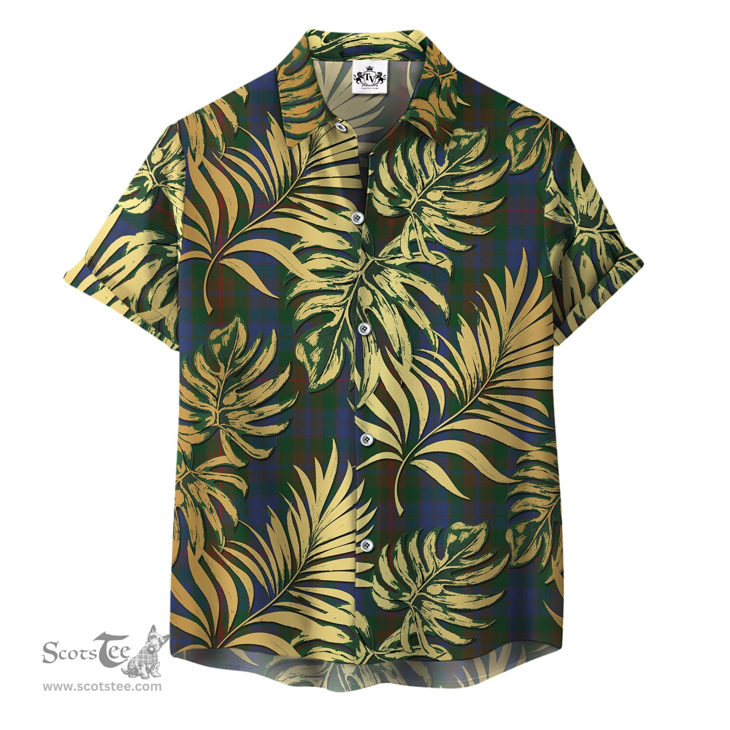 ScotsTee Shop Scottish Buchanan Hunting Clan Tartan Vintage Leaves Hawaiian Shirt