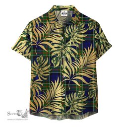 ScotsTee Shop Scottish Colquhoun Modern Clan Tartan Vintage Leaves Hawaiian Shirt