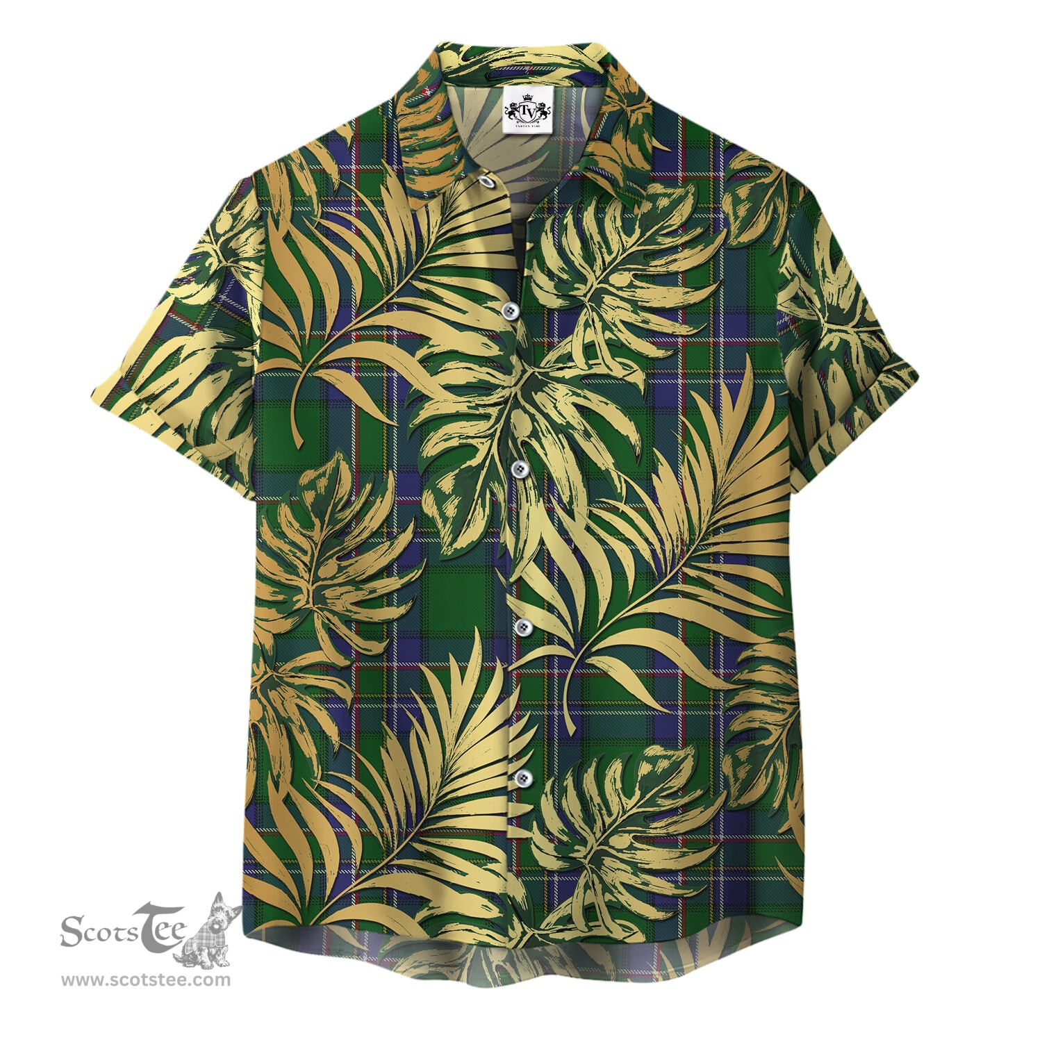 ScotsTee Shop Scottish Cockburn Old Clan Tartan Vintage Leaves Hawaiian Shirt