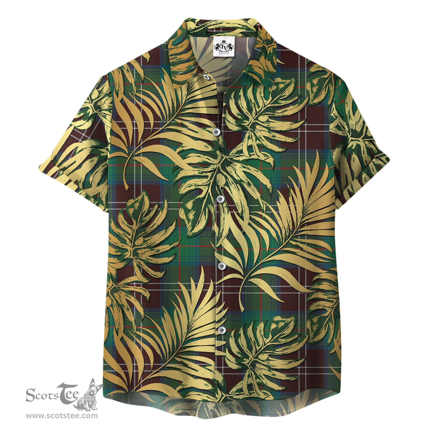 ScotsTee Shop Scottish Chisholm Hunting Ancient Clan Tartan Vintage Leaves Hawaiian Shirt