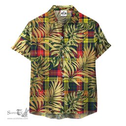 ScotsTee Shop Scottish Buchanan Modern Clan Tartan Vintage Leaves Hawaiian Shirt