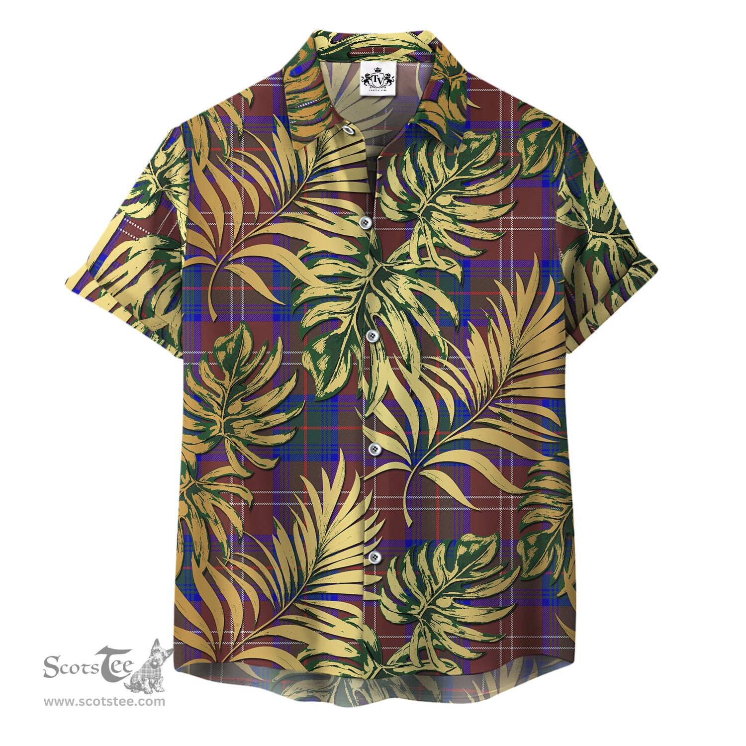 ScotsTee Shop Scottish Chisholm Hunting Modern Clan Tartan Vintage Leaves Hawaiian Shirt