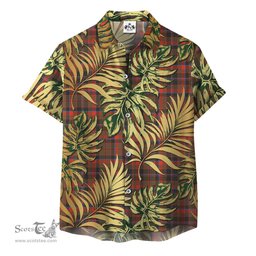 ScotsTee Shop Scottish Cumming Hunting Weathered Clan Tartan Vintage Leaves Hawaiian Shirt