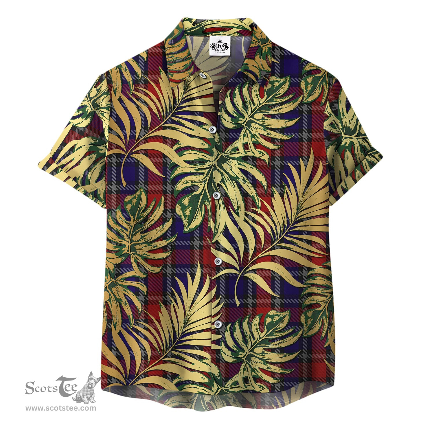 ScotsTee Shop Scottish Clark Red Clan Tartan Vintage Leaves Hawaiian Shirt