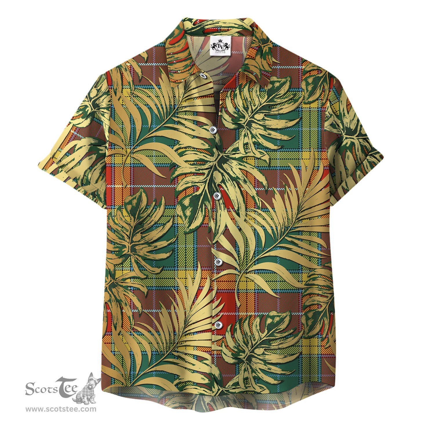 ScotsTee Shop Scottish Buchanan Old Sett Clan Tartan Vintage Leaves Hawaiian Shirt