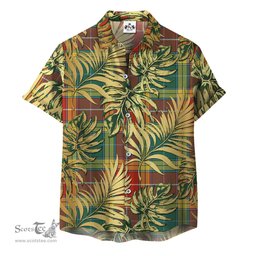ScotsTee Shop Scottish Buchanan Old Sett Clan Tartan Vintage Leaves Hawaiian Shirt