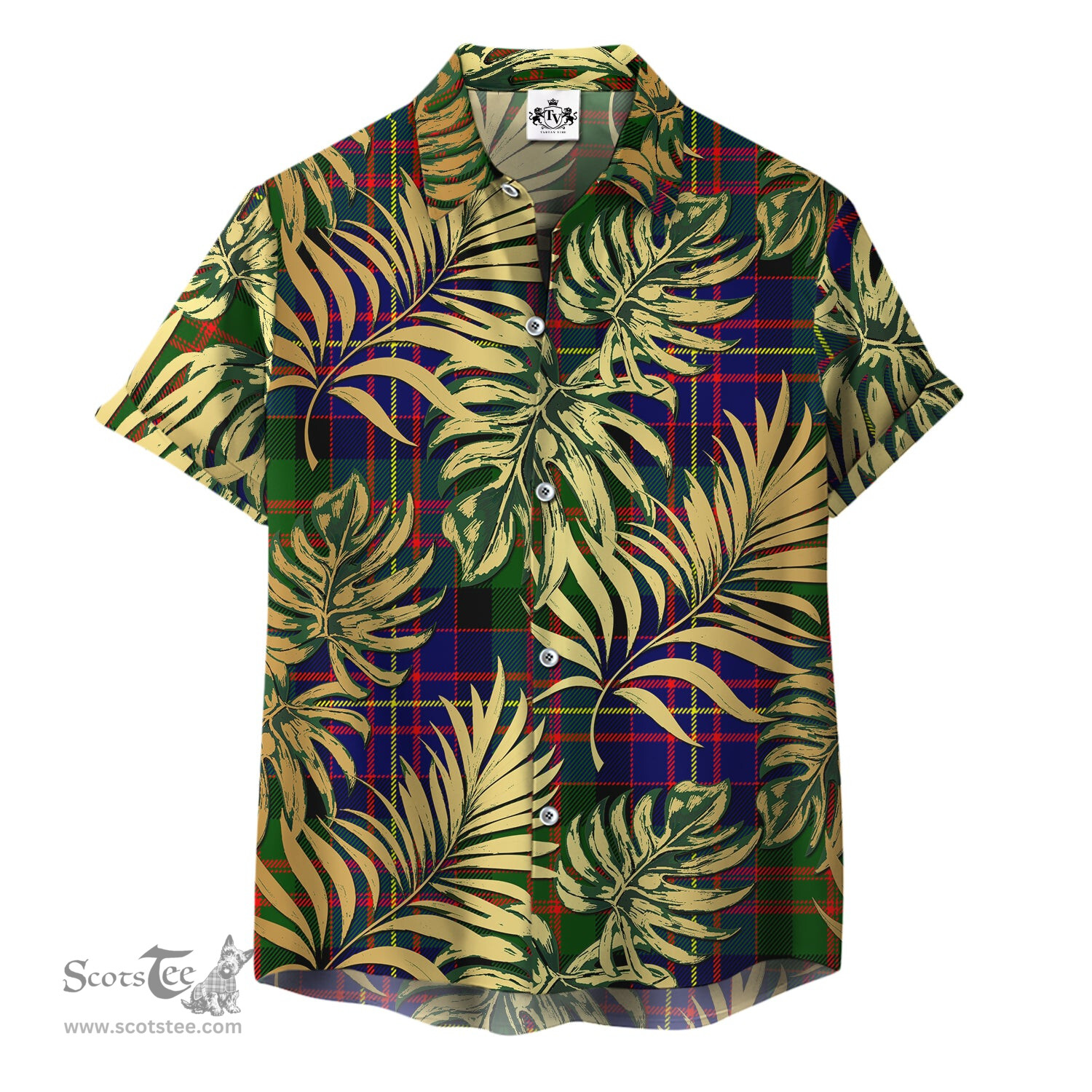 ScotsTee Shop Scottish Chalmers Modern Clan Tartan Vintage Leaves Hawaiian Shirt