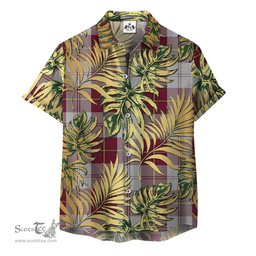 ScotsTee Shop Scottish Cunningham Dress Burgundy (Dance) Clan Tartan Vintage Leaves Hawaiian Shirt