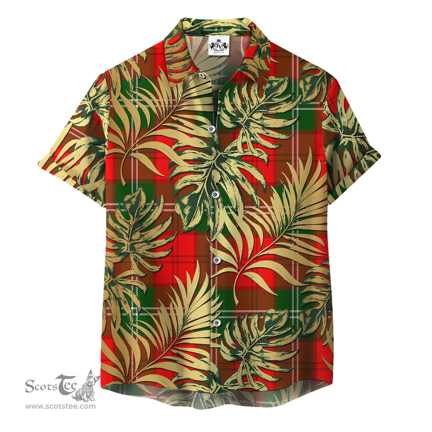 ScotsTee Shop Scottish Gartshore Clan Tartan Vintage Leaves Hawaiian Shirt