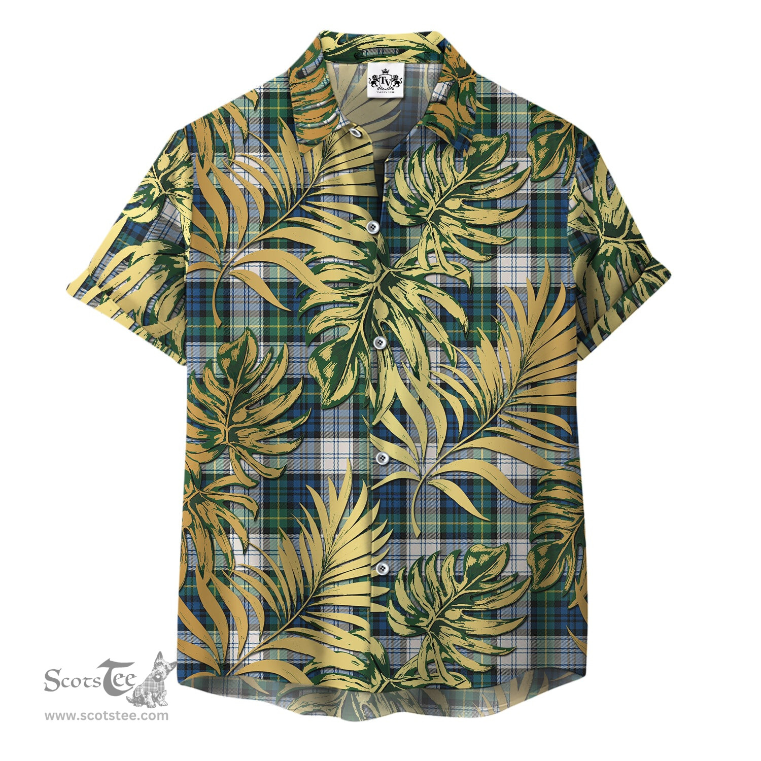 ScotsTee Shop Scottish Gordon Dress Ancient Clan Tartan Vintage Leaves Hawaiian Shirt