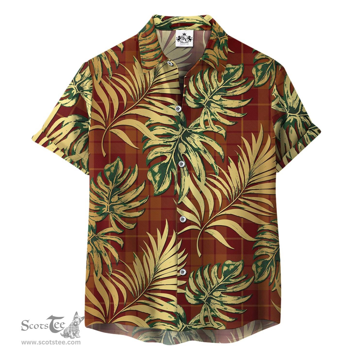 ScotsTee Shop Scottish Hamilton Red Clan Tartan Vintage Leaves Hawaiian Shirt