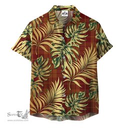 ScotsTee Shop Scottish Hamilton Red Clan Tartan Vintage Leaves Hawaiian Shirt