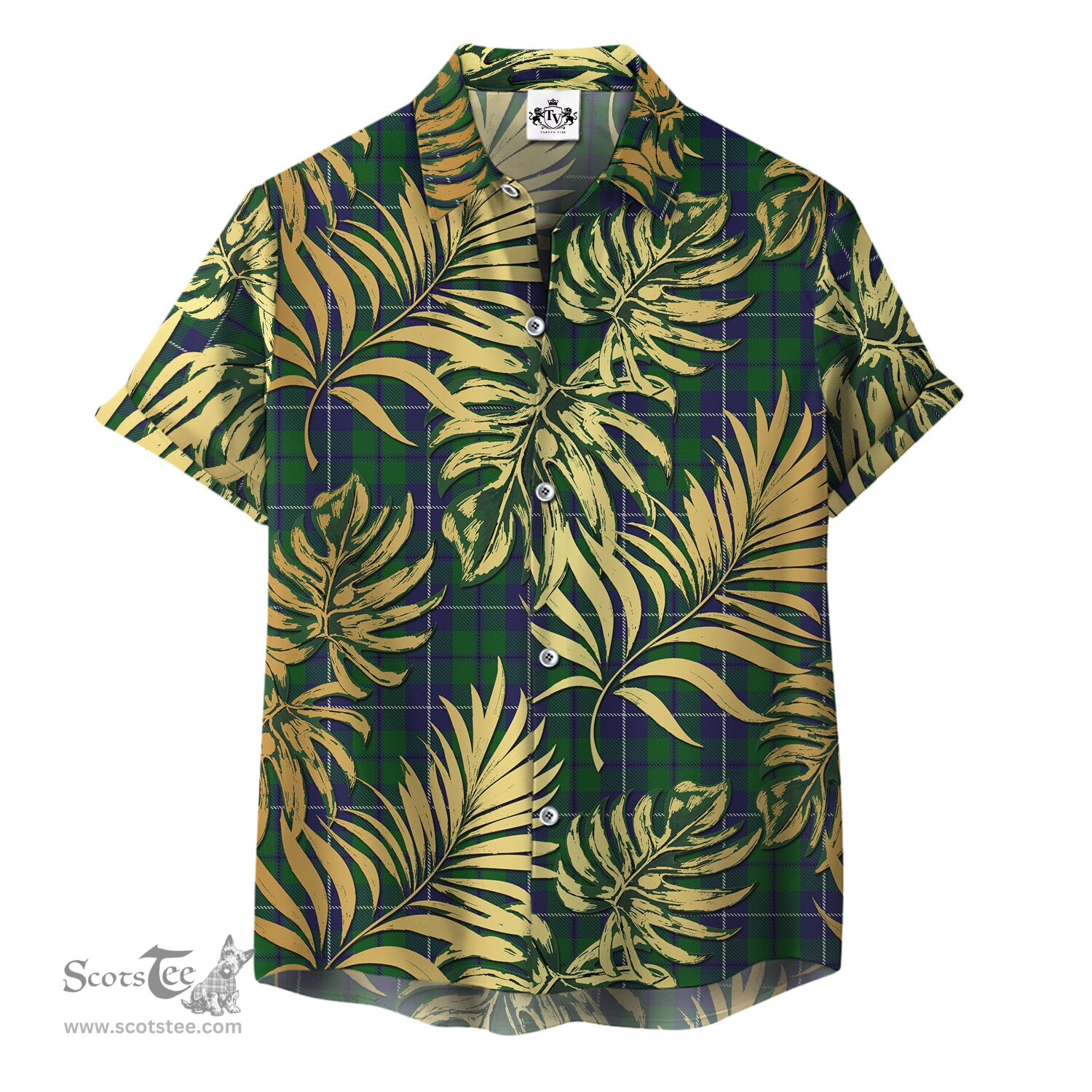 ScotsTee Shop Scottish Douglas Green Clan Tartan Vintage Leaves Hawaiian Shirt