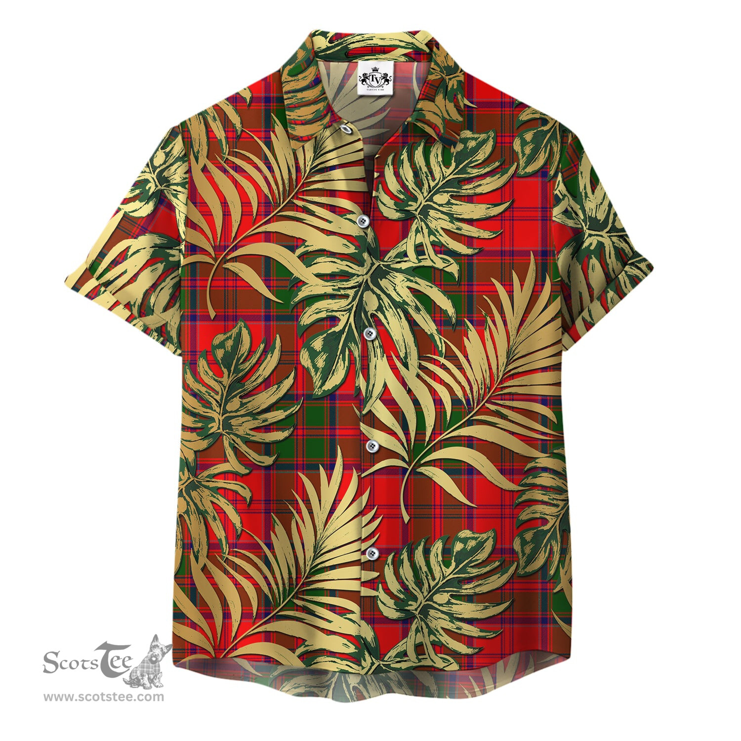 ScotsTee Shop Scottish Heron Clan Tartan Vintage Leaves Hawaiian Shirt