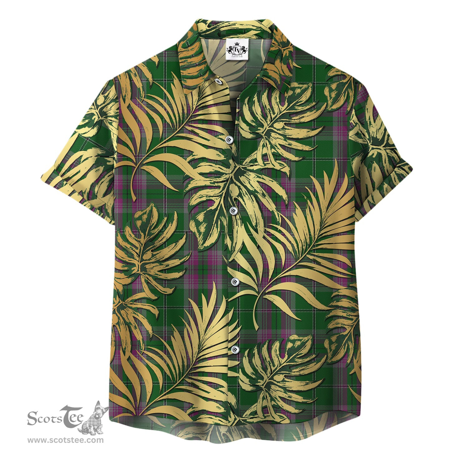 ScotsTee Shop Scottish Gray Hunting Clan Tartan Vintage Leaves Hawaiian Shirt