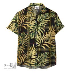 ScotsTee Shop Scottish Gwynn Clan Tartan Vintage Leaves Hawaiian Shirt