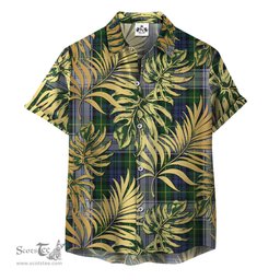 ScotsTee Shop Scottish Gordon Dress Clan Tartan Vintage Leaves Hawaiian Shirt