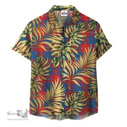 ScotsTee Shop Scottish Galloway Red Clan Tartan Vintage Leaves Hawaiian Shirt