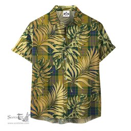ScotsTee Shop Scottish Fraser Yellow Clan Tartan Vintage Leaves Hawaiian Shirt