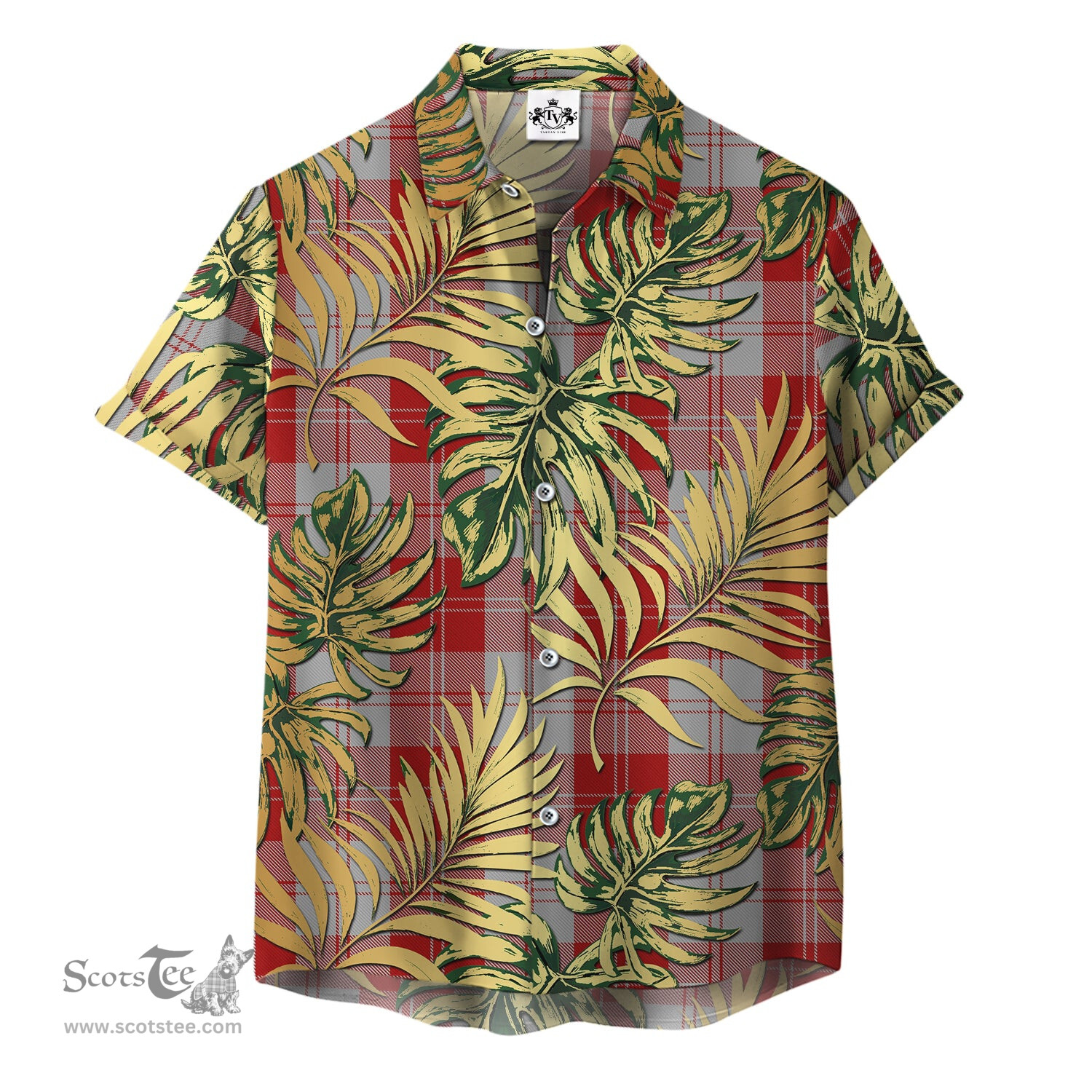 ScotsTee Shop Scottish Erskine Red Clan Tartan Vintage Leaves Hawaiian Shirt