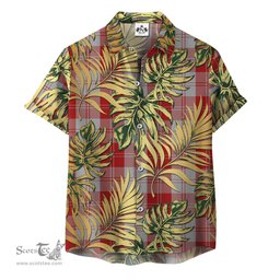 ScotsTee Shop Scottish Erskine Red Clan Tartan Vintage Leaves Hawaiian Shirt