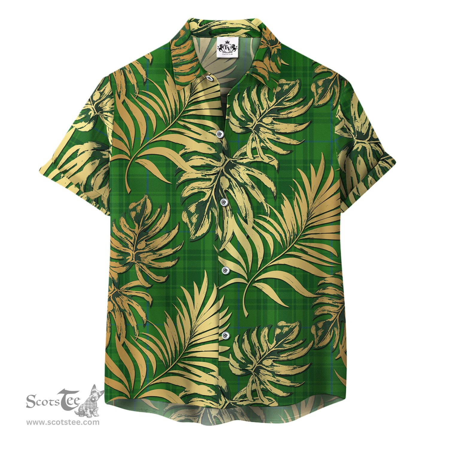 ScotsTee Shop Scottish Gates, Hunting Clan Tartan Vintage Leaves Hawaiian Shirt