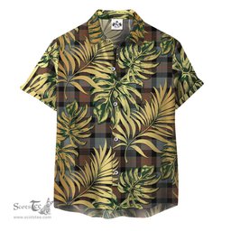 ScotsTee Shop Scottish Gunn Weathered Clan Tartan Vintage Leaves Hawaiian Shirt