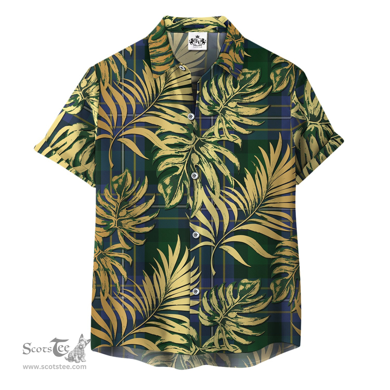 ScotsTee Shop Scottish Hughes Clan Tartan Vintage Leaves Hawaiian Shirt