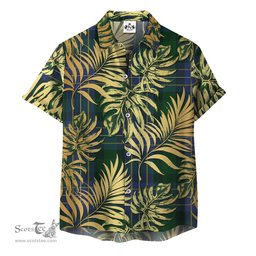 ScotsTee Shop Scottish Hughes Clan Tartan Vintage Leaves Hawaiian Shirt