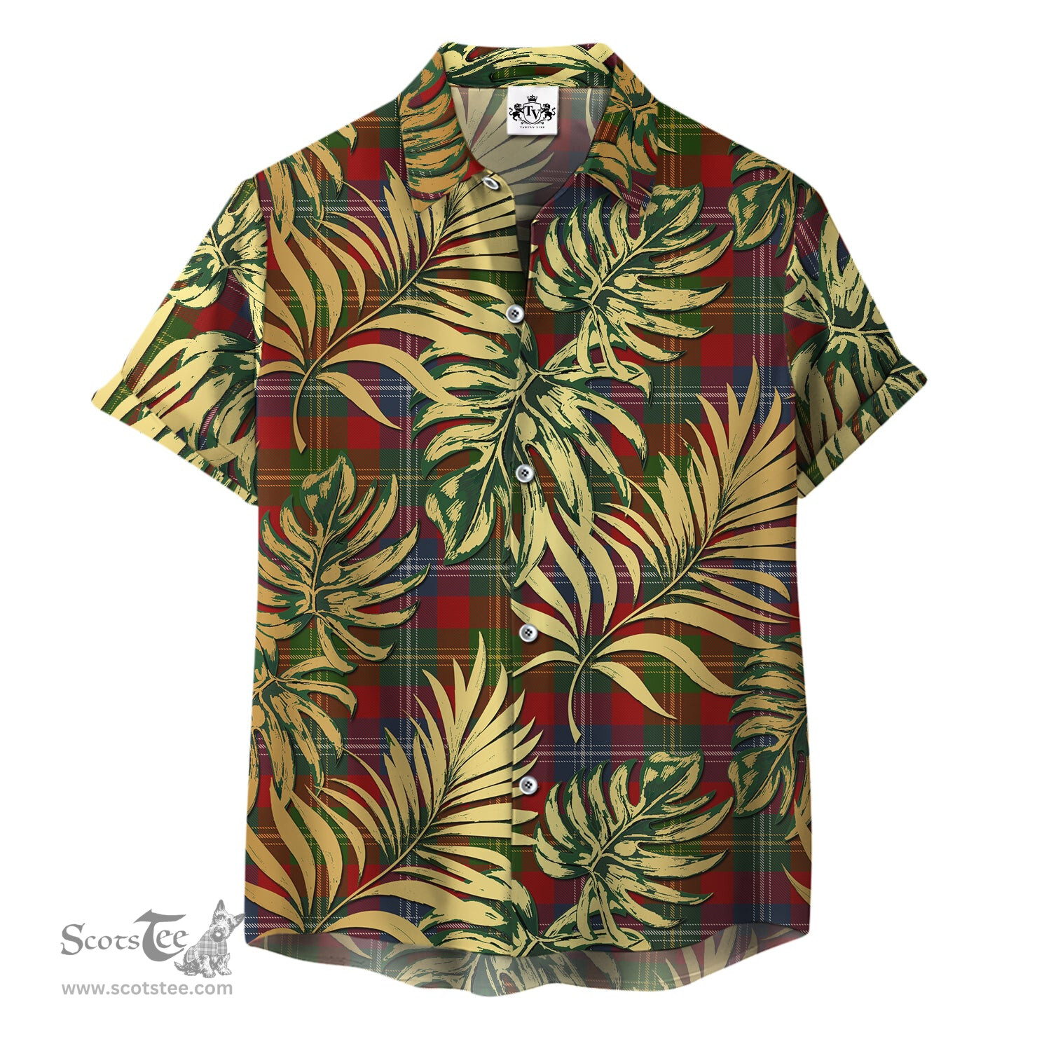ScotsTee Shop Scottish Forrester or Foster Clan Tartan Vintage Leaves Hawaiian Shirt