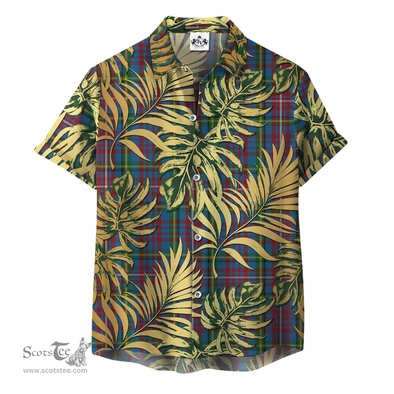 ScotsTee Shop Scottish Hyndman Clan Tartan Vintage Leaves Hawaiian Shirt