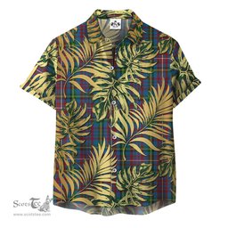 ScotsTee Shop Scottish Hyndman Clan Tartan Vintage Leaves Hawaiian Shirt
