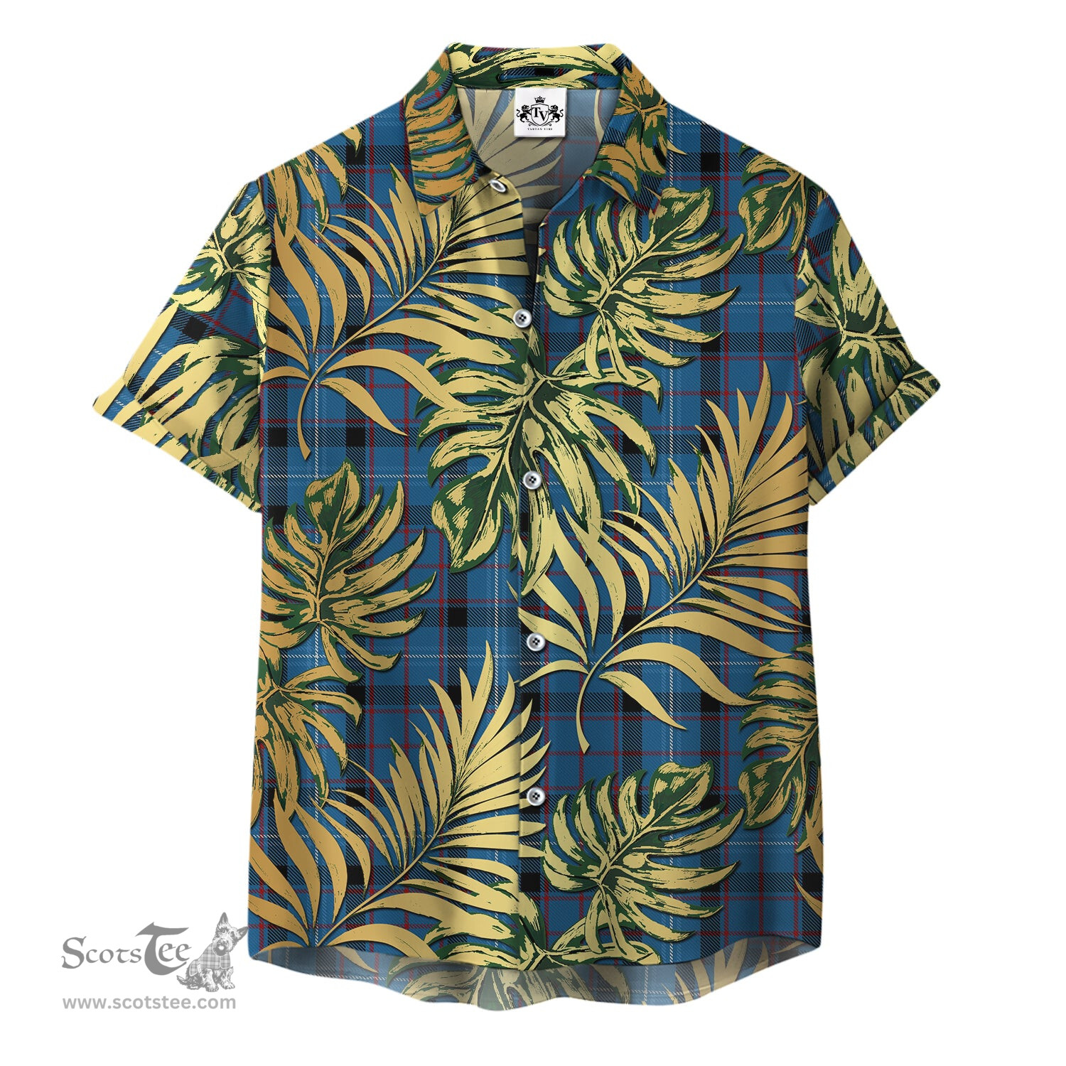 ScotsTee Shop Scottish Fitzgerald Family Clan Tartan Vintage Leaves Hawaiian Shirt